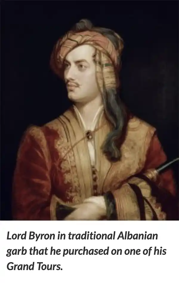 A portrait of Lord Byron dressed in Albanian costume