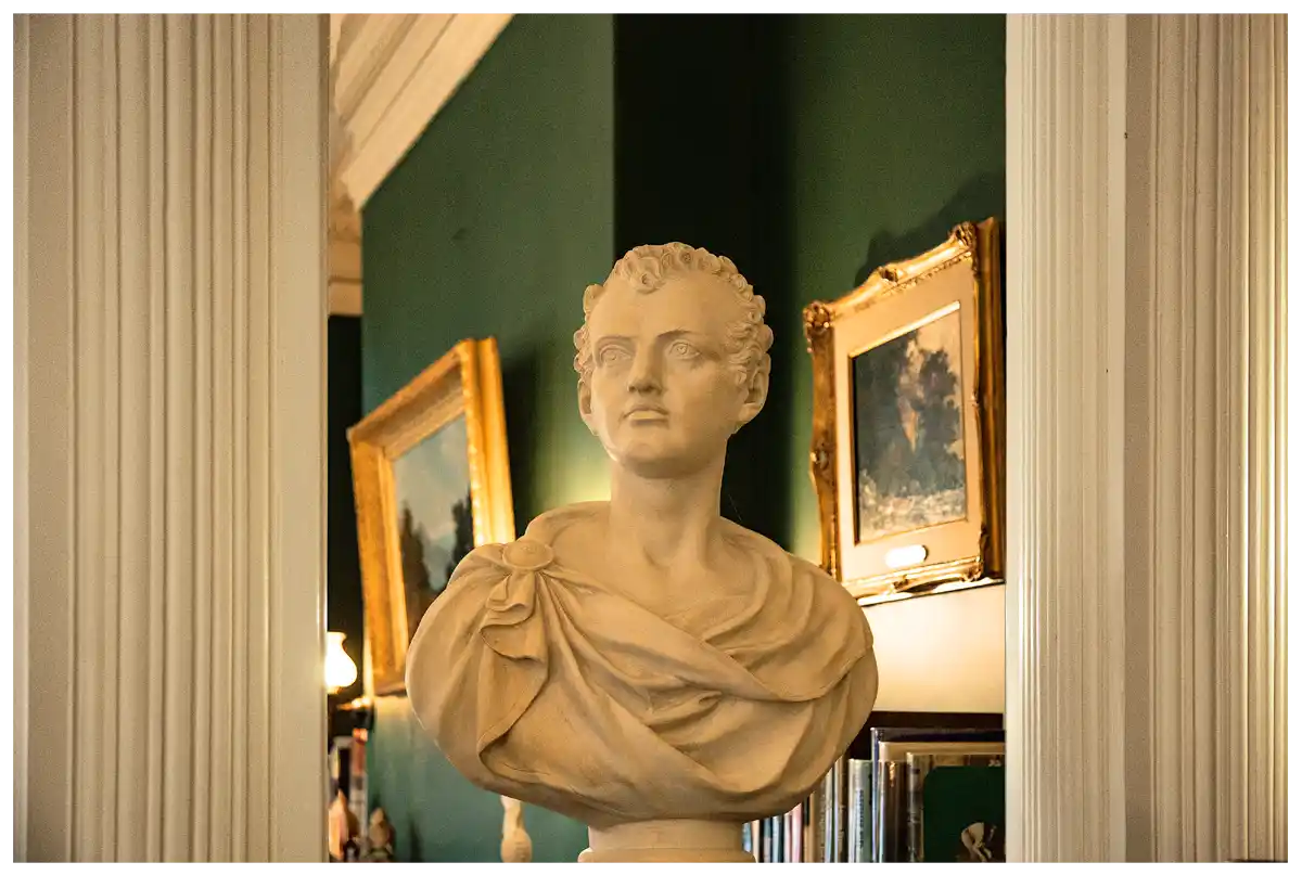Photo of a plaster, classical bust at the Athenaeum