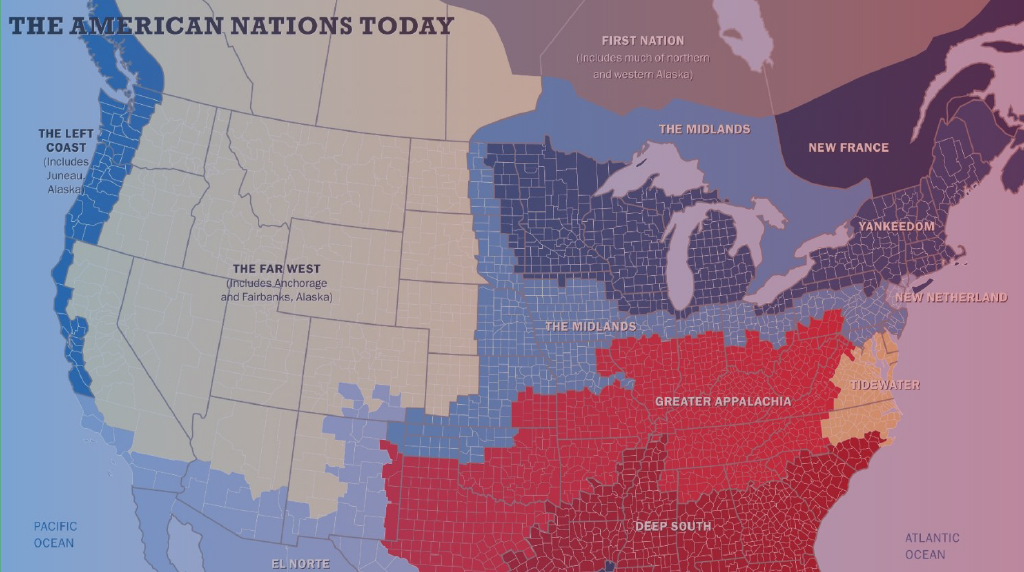 Illustration of a map of North America depicting cultural regions