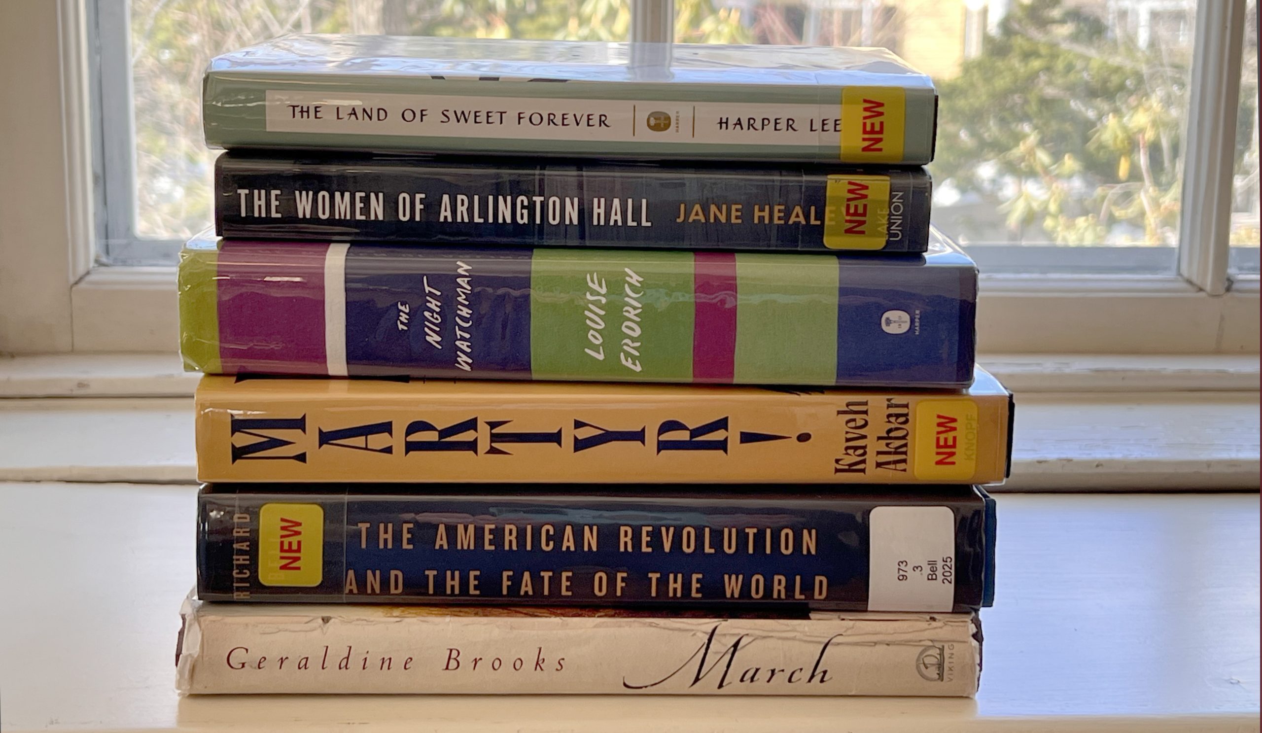 Photo of stack of books on a window sill