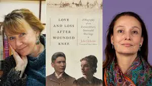 Photo of the two presenters and the book cover